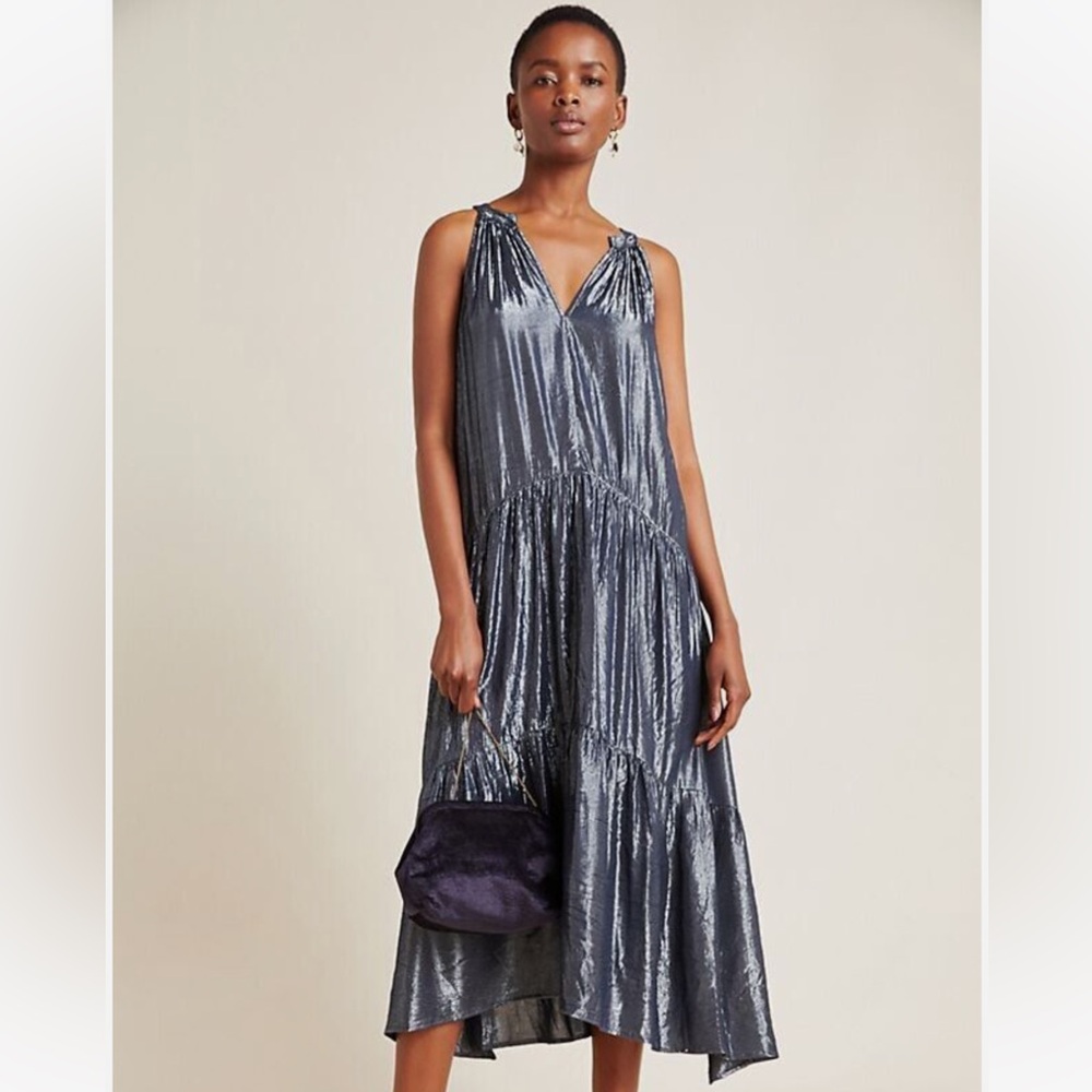 Anthropologie Silver and black metallic maxi dress size xs